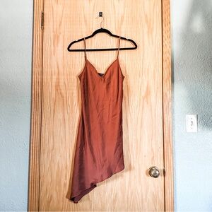 [all saints] burnt orange asymmetrical slip dress